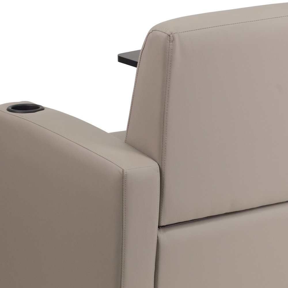 Gray LeatherSoft Guest Chair with Tablet Arm, Chrome Legs and Cup Holder. Picture 11