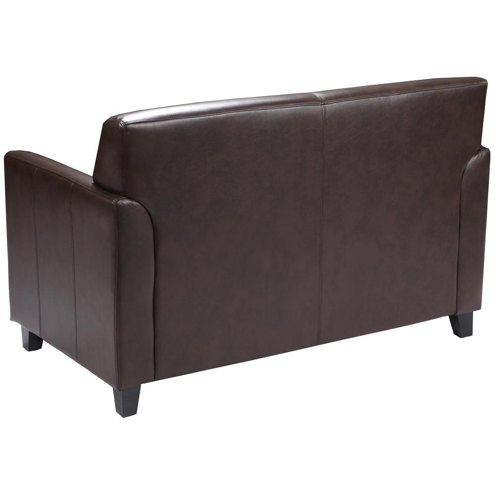 Brown LeatherSoft Loveseat with Clean Line Stitched Frame. Picture 3