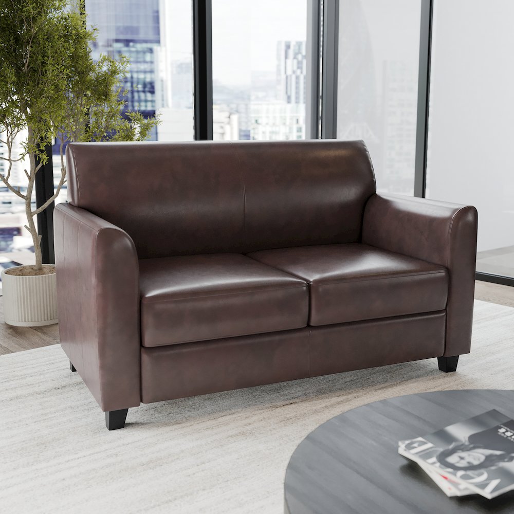 Diplomat Brown LeatherSoft Loveseat. Picture 2