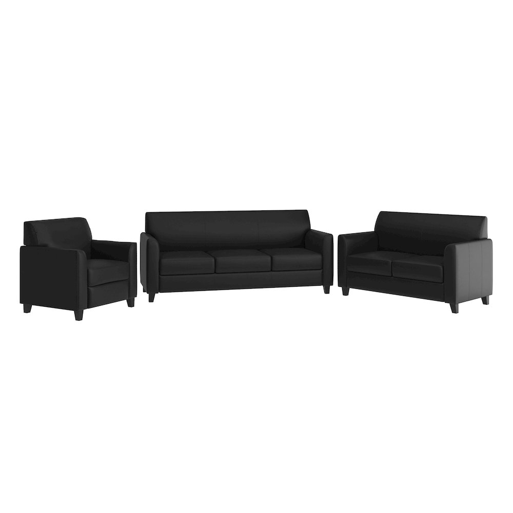 Reception Set in Black LeatherSoft with Clean Line Stitched Frame. Picture 1