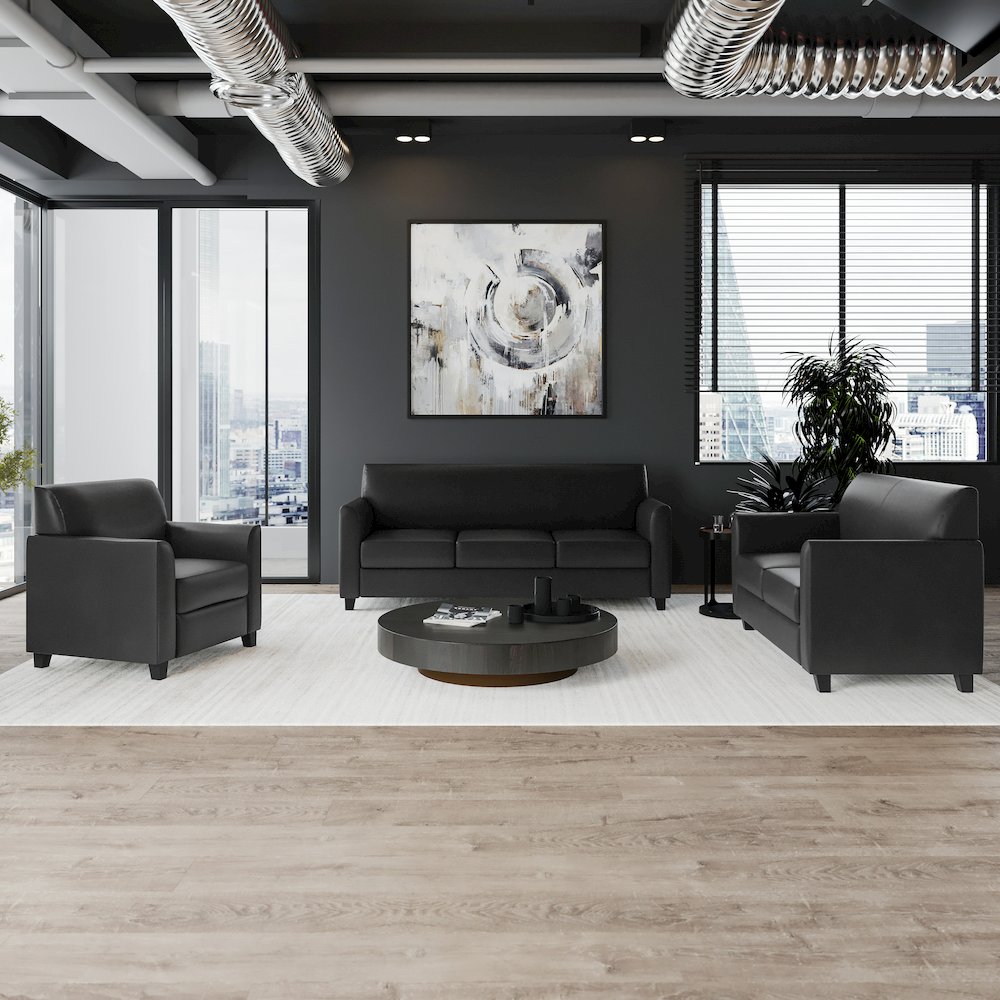Reception Set in Black LeatherSoft with Clean Line Stitched Frame. Picture 2