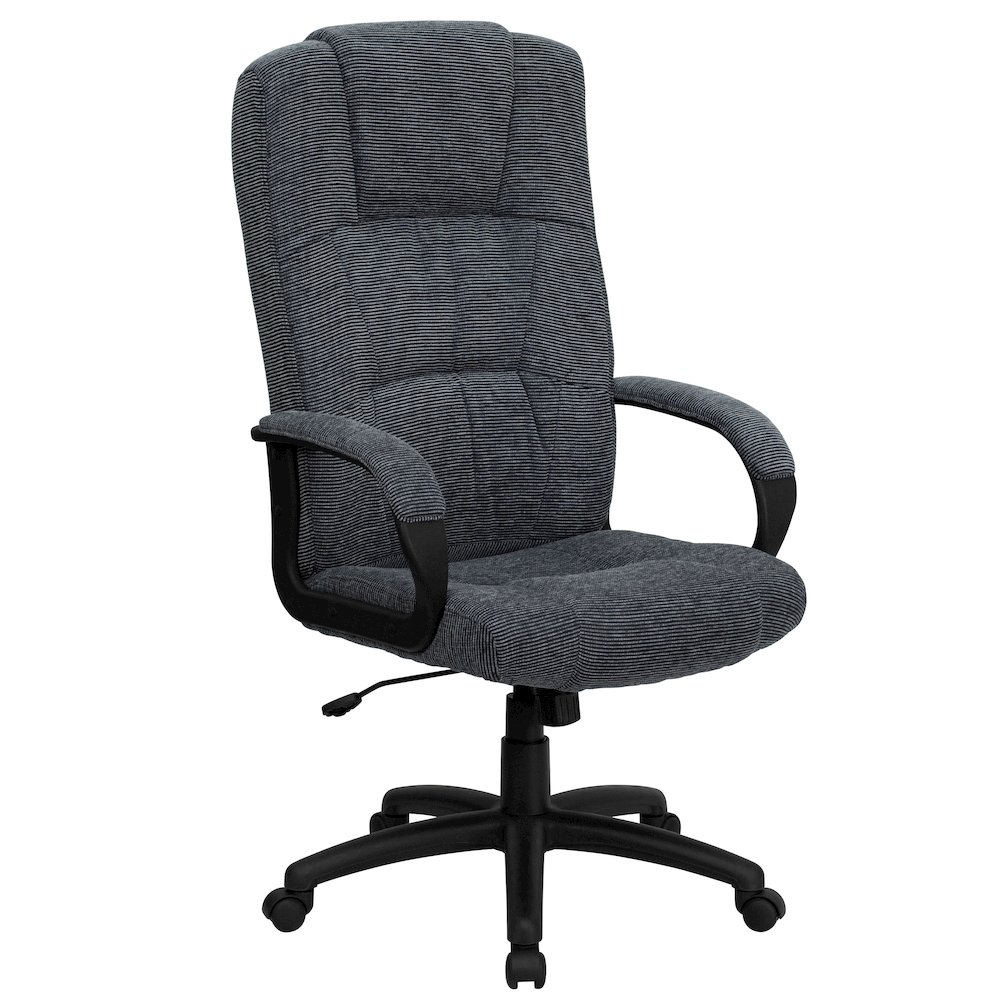 High Back Gray Fabric Executive Swivel Office Chair with Arms. Picture 1