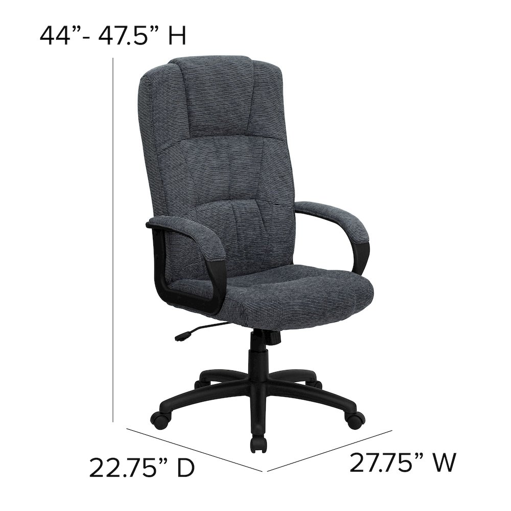 High Back Gray Fabric Executive Swivel Office Chair with Arms. Picture 7