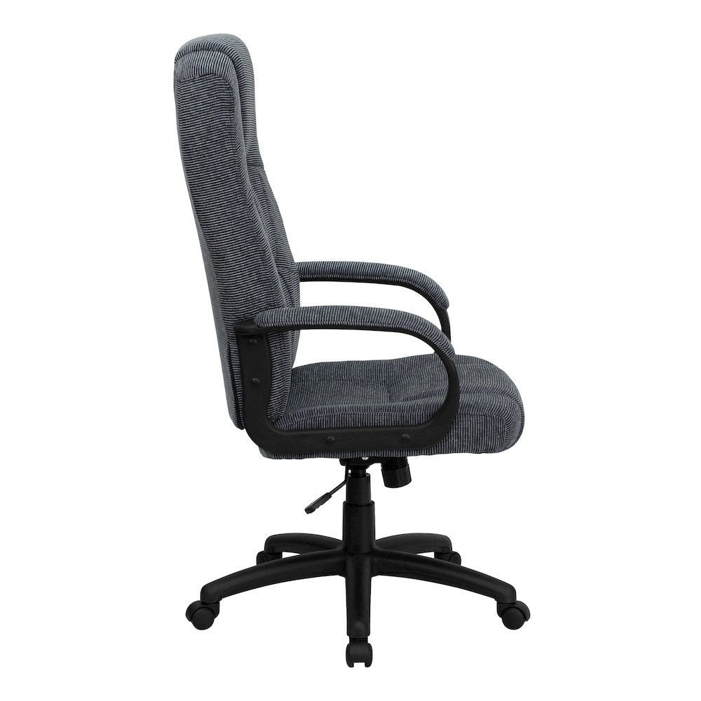 High Back Gray Fabric Executive Swivel Office Chair with Arms. Picture 10