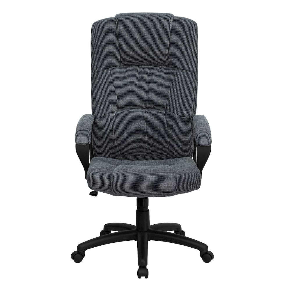 High Back Gray Fabric Executive Swivel Office Chair with Arms. Picture 11