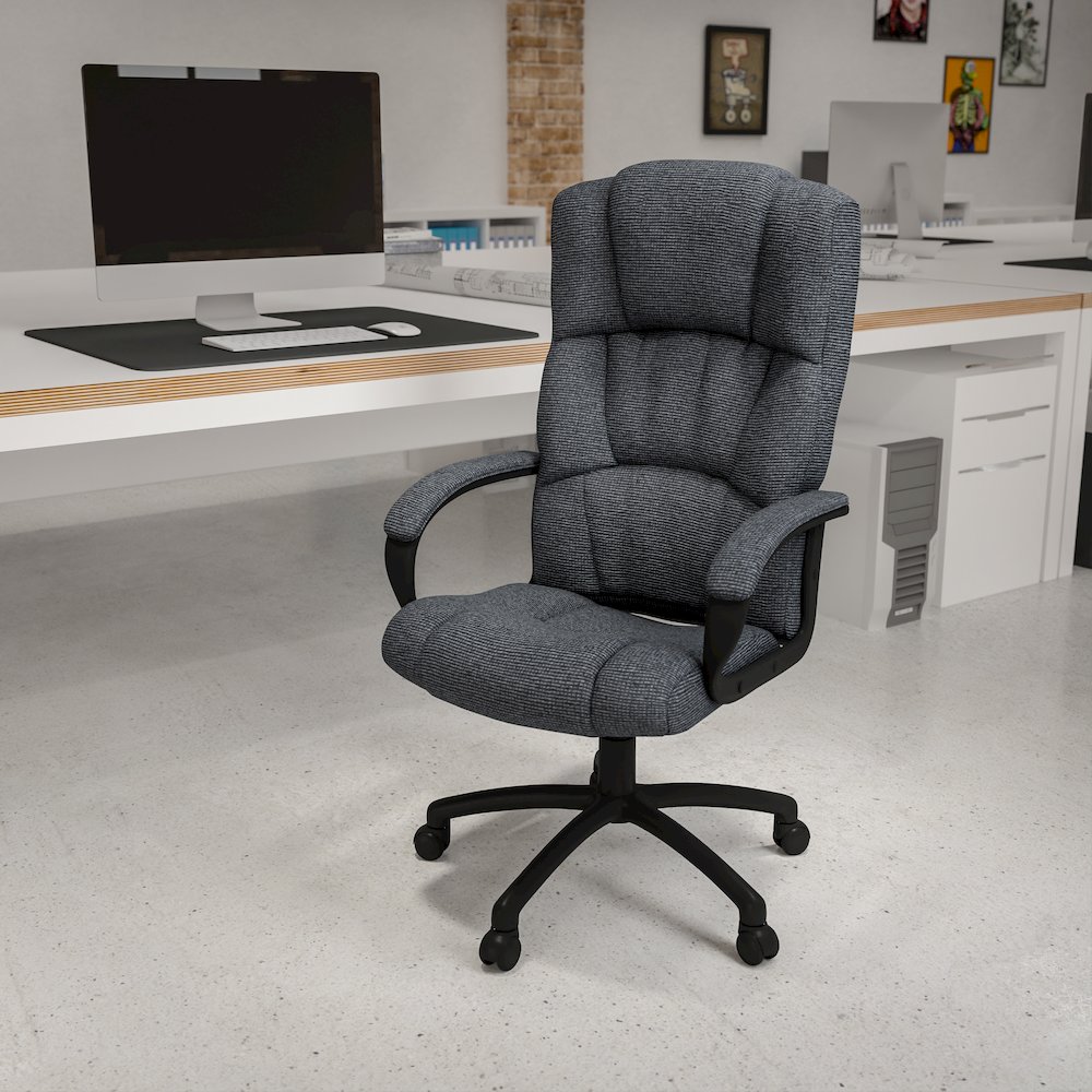 High Back Gray Fabric Executive Swivel Office Chair with Arms. Picture 2