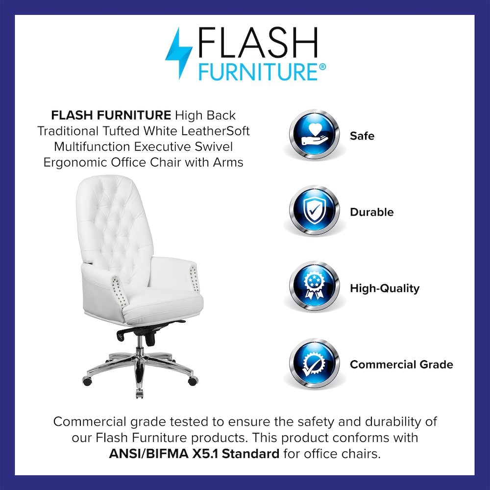 High Back White Multifunction Executive Swivel Ergonomic Office Chair with Arms. Picture 4