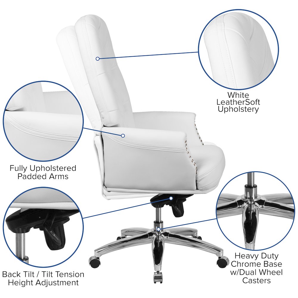 High Back White Multifunction Executive Swivel Ergonomic Office Chair with Arms. Picture 6