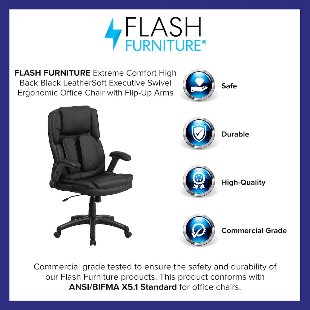 Extreme Comfort High Back Black Executive Swivel Office Chair with Flip-Up Arms. Picture 4