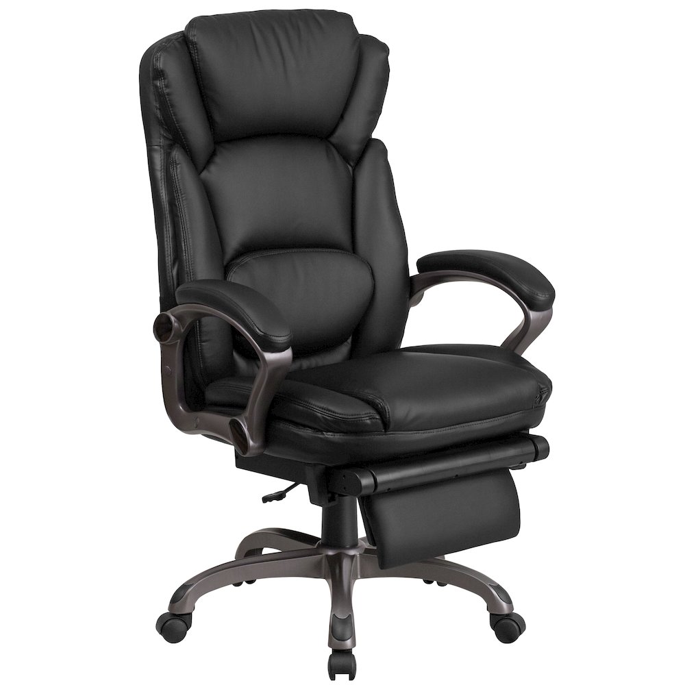 High Back Black Executive Swivel Office Chair with Outer Lumbar Cushion and Arms. Picture 1