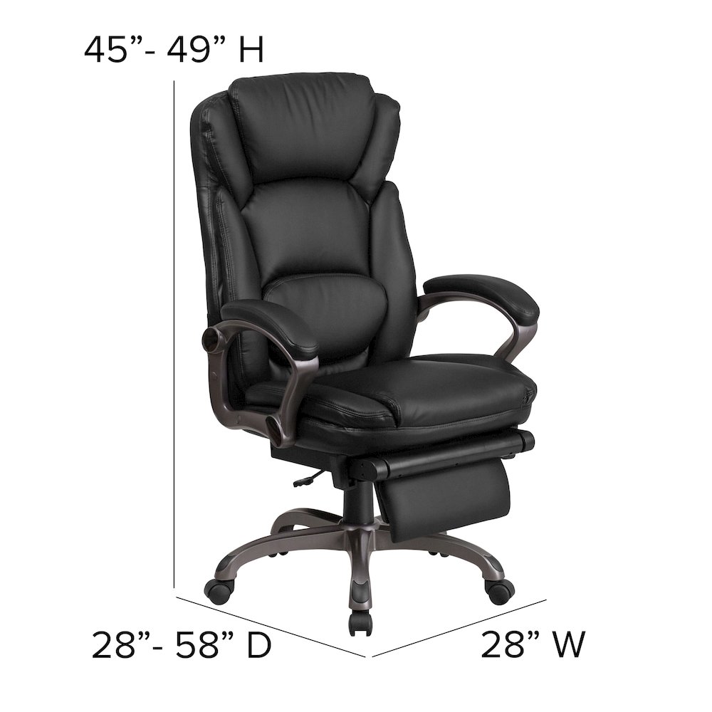 High Back Black Executive Swivel Office Chair with Outer Lumbar Cushion and Arms. Picture 5