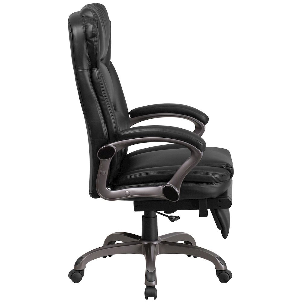 High Back Black Executive Swivel Office Chair with Outer Lumbar Cushion and Arms. Picture 8