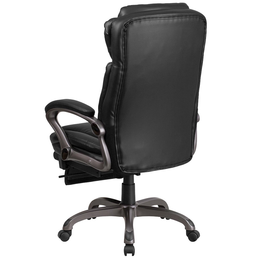 High Back Black Executive Swivel Office Chair with Outer Lumbar Cushion and Arms. Picture 6