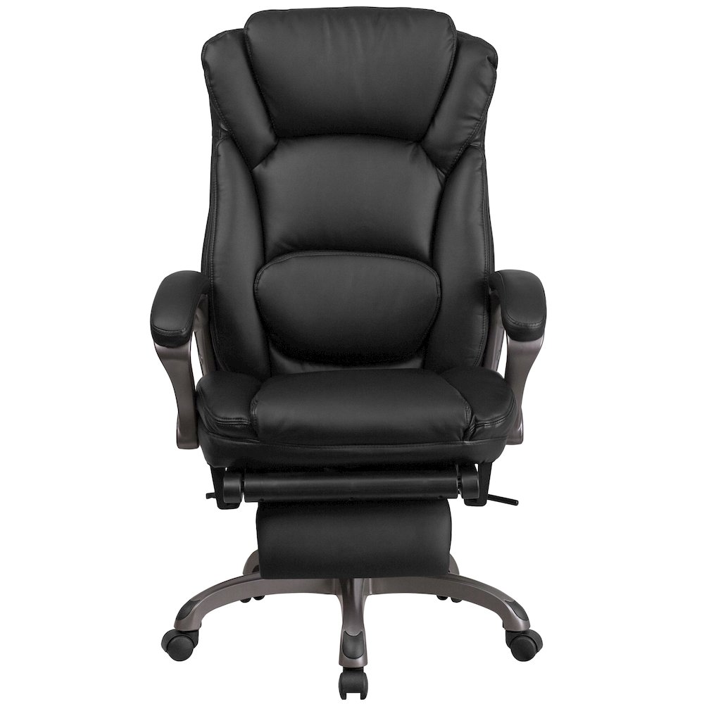 High Back Black Executive Swivel Office Chair with Outer Lumbar Cushion and Arms. Picture 9