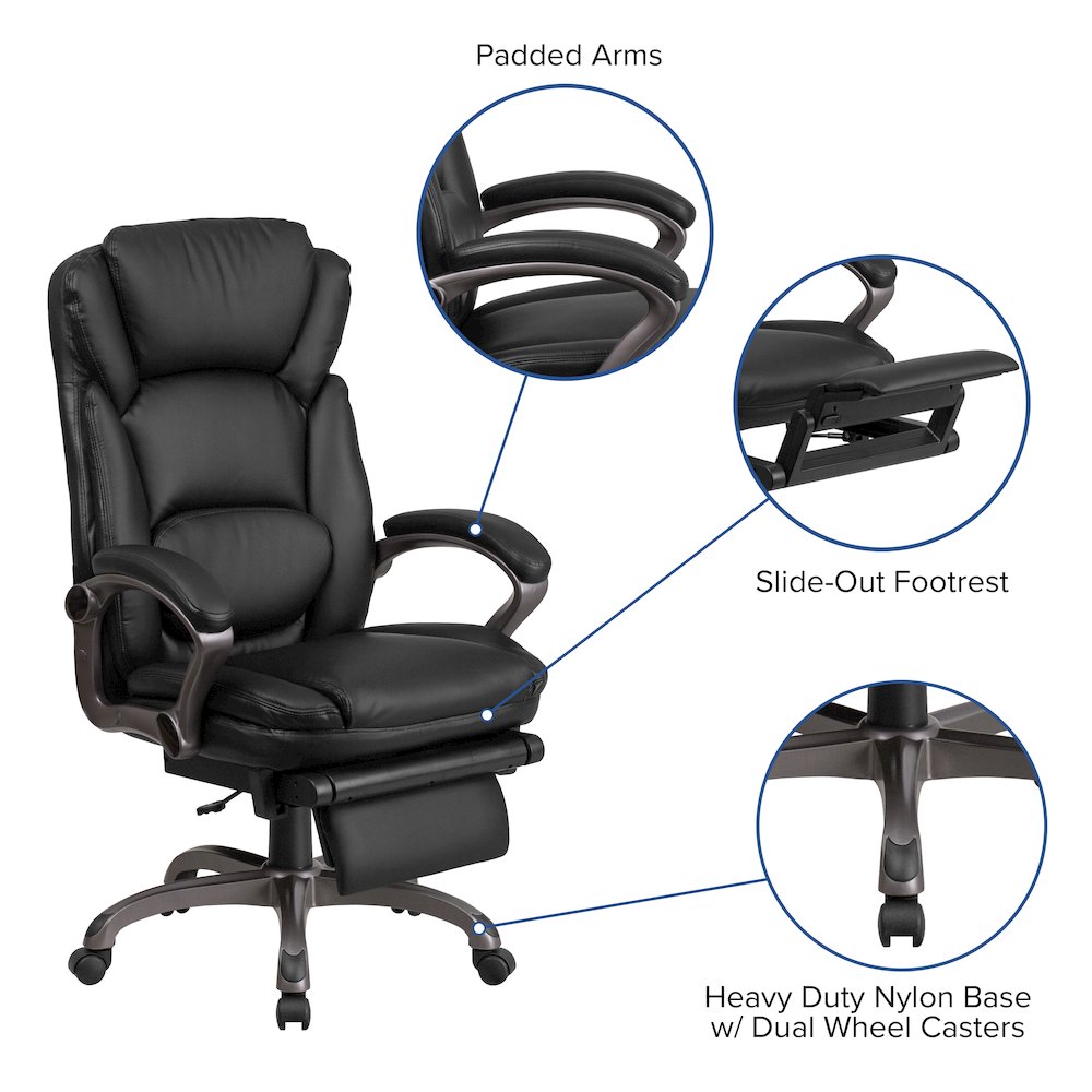 High Back Black Executive Swivel Office Chair with Outer Lumbar Cushion and Arms. Picture 7