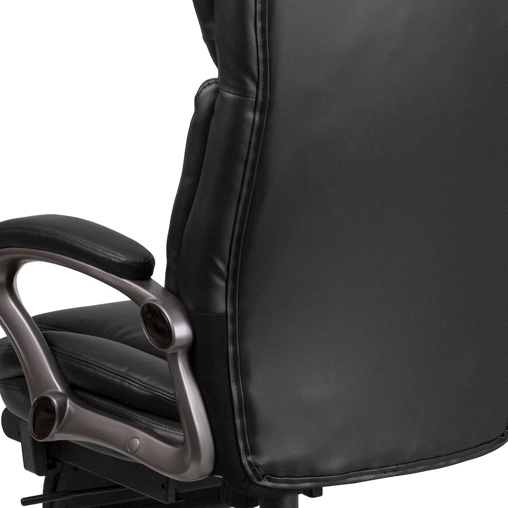 High Back Black Executive Swivel Office Chair with Outer Lumbar Cushion and Arms. Picture 11