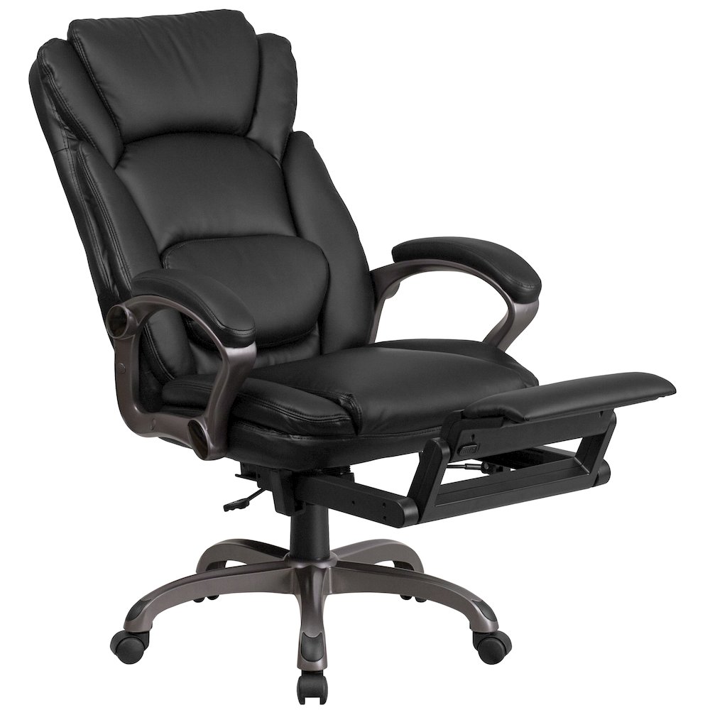 High Back Black Executive Swivel Office Chair with Outer Lumbar Cushion and Arms. Picture 12