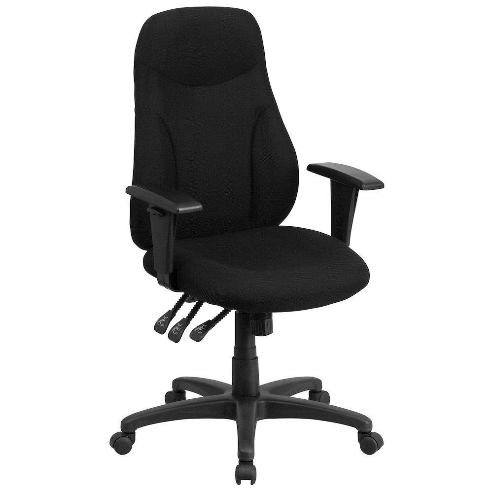 High Back Black Fabric Multifunction Swivel Task Office Chair. Picture 1