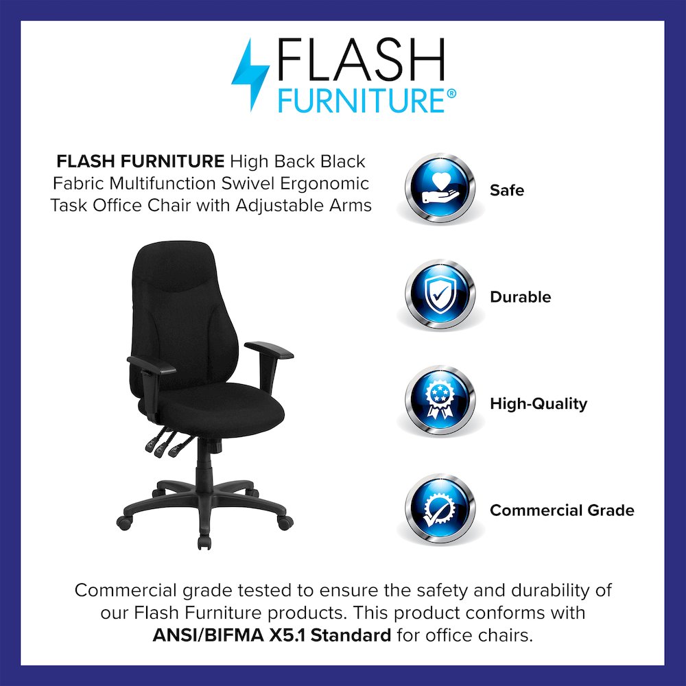 High Back Black Fabric Multifunction Swivel Task Office Chair. Picture 4