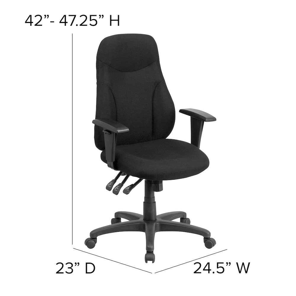 High Back Black Fabric Multifunction Swivel Task Office Chair. Picture 6