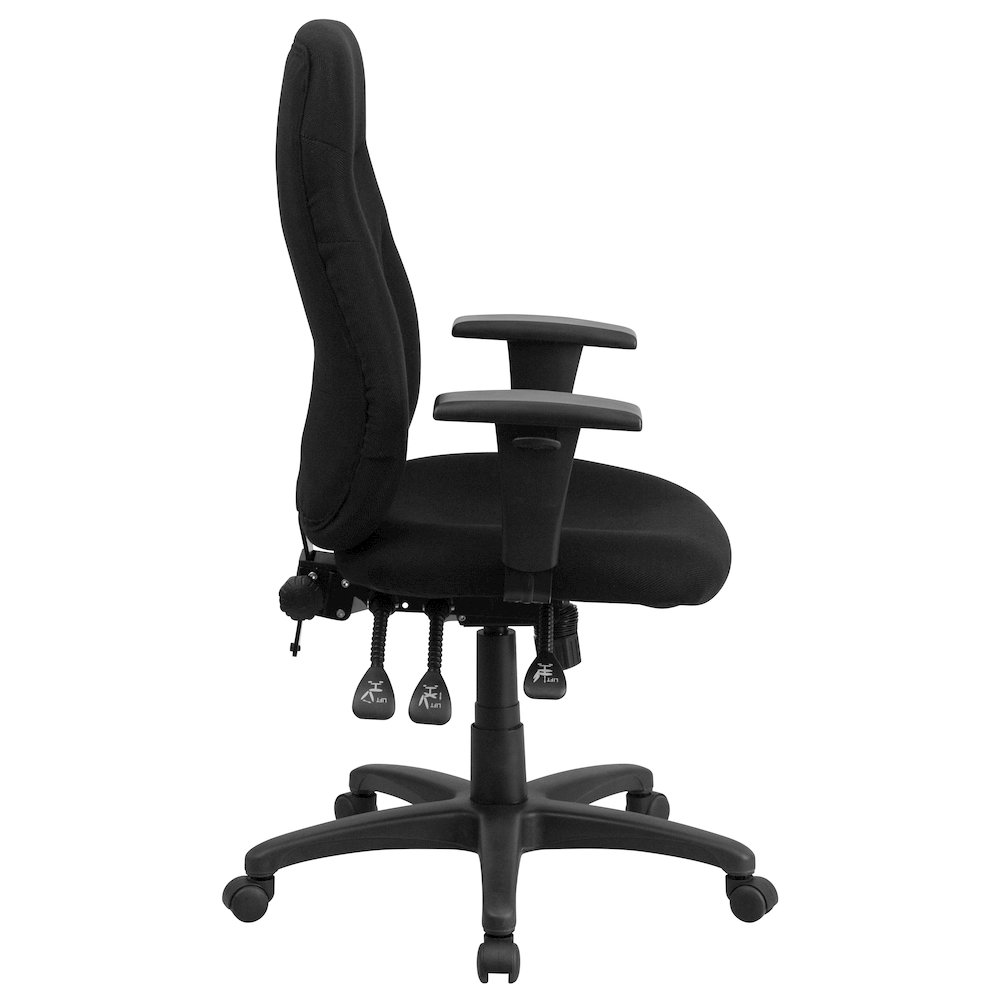 High Back Black Fabric Multifunction Swivel Task Office Chair. Picture 9