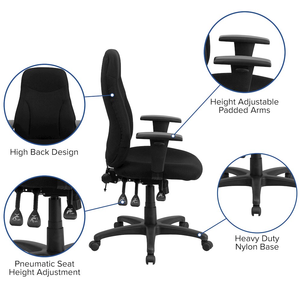High Back Black Fabric Multifunction Swivel Task Office Chair. Picture 5