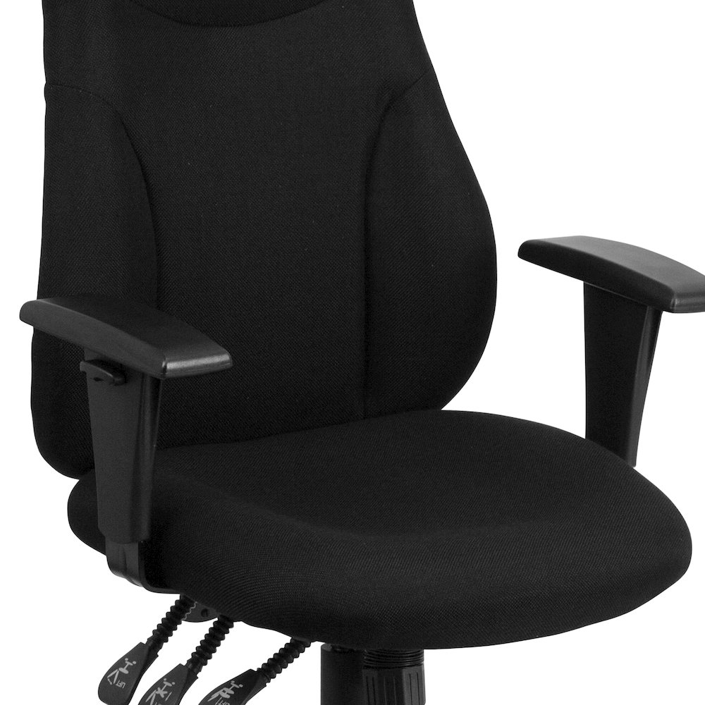 High Back Black Fabric Multifunction Swivel Task Office Chair. Picture 8