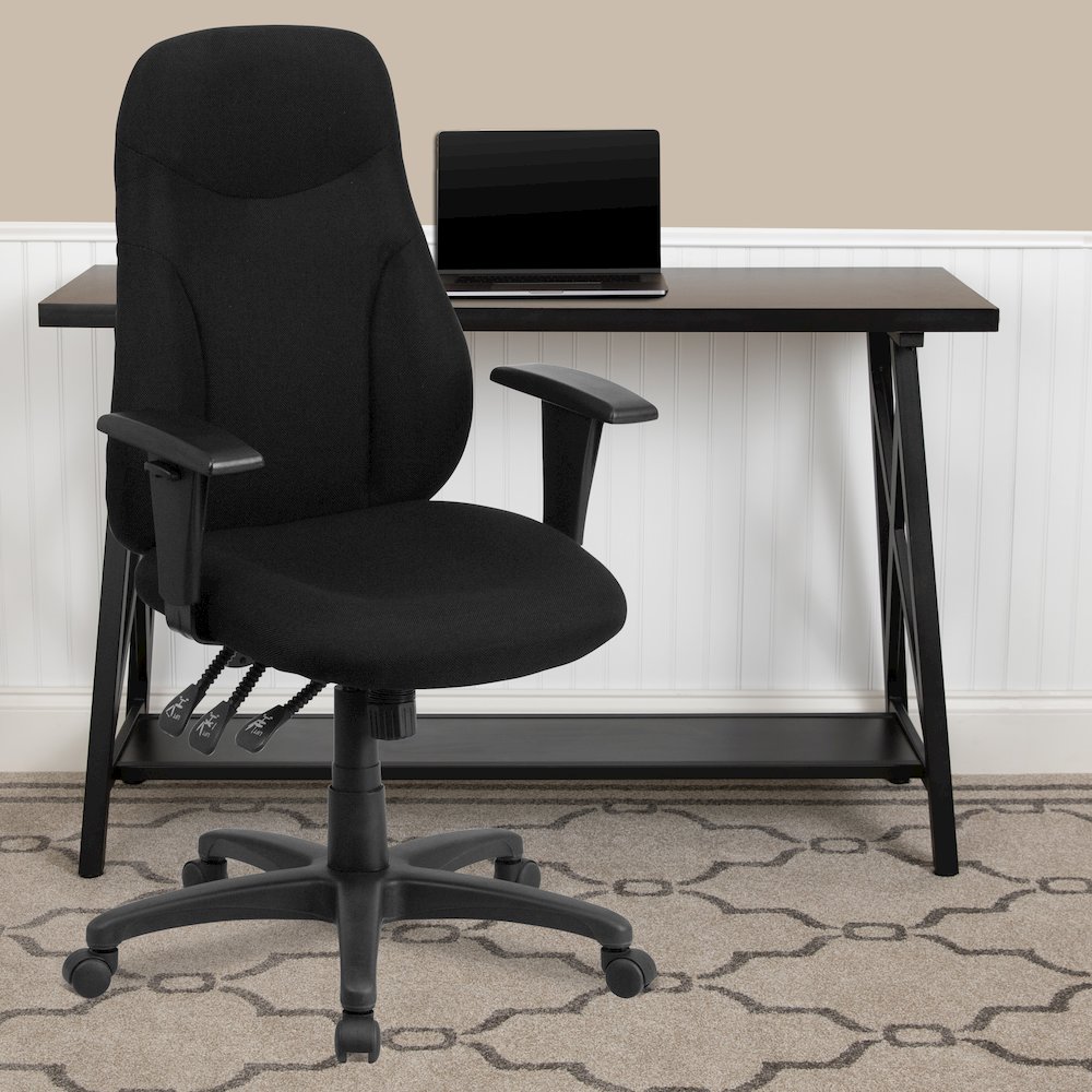 High Back Black Fabric Multifunction Swivel Task Office Chair. Picture 2