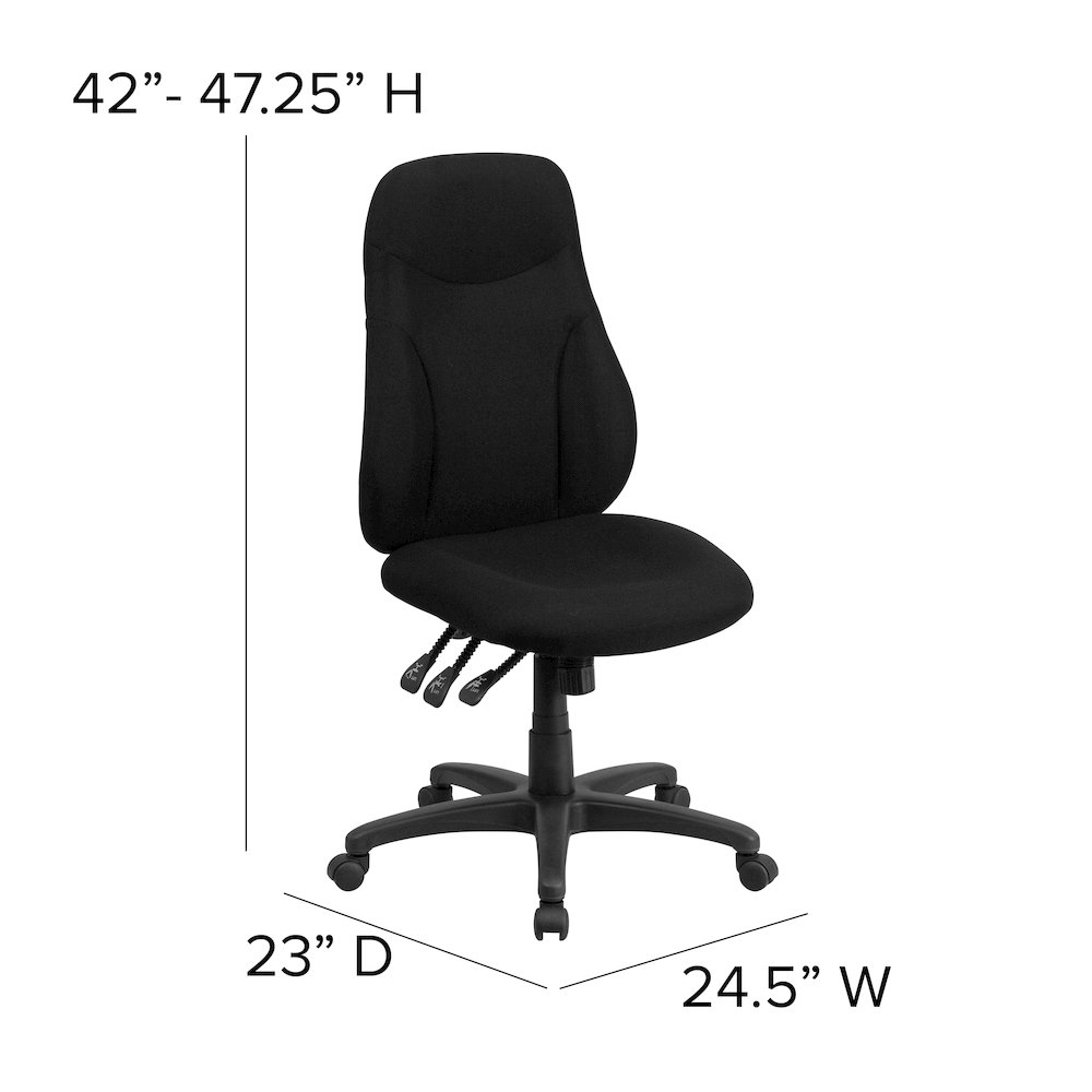 High Back Black Fabric Multifunction Swivel Ergonomic Task Office Chair. Picture 7