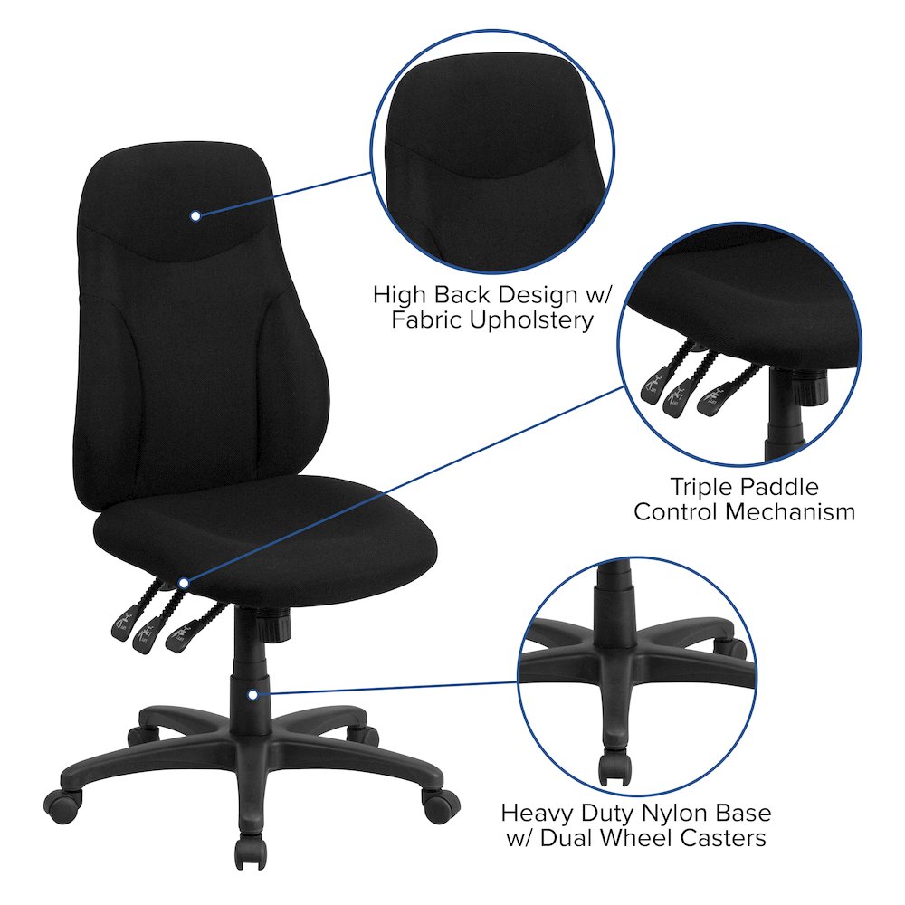 High Back Black Fabric Multifunction Swivel Ergonomic Task Office Chair. Picture 6