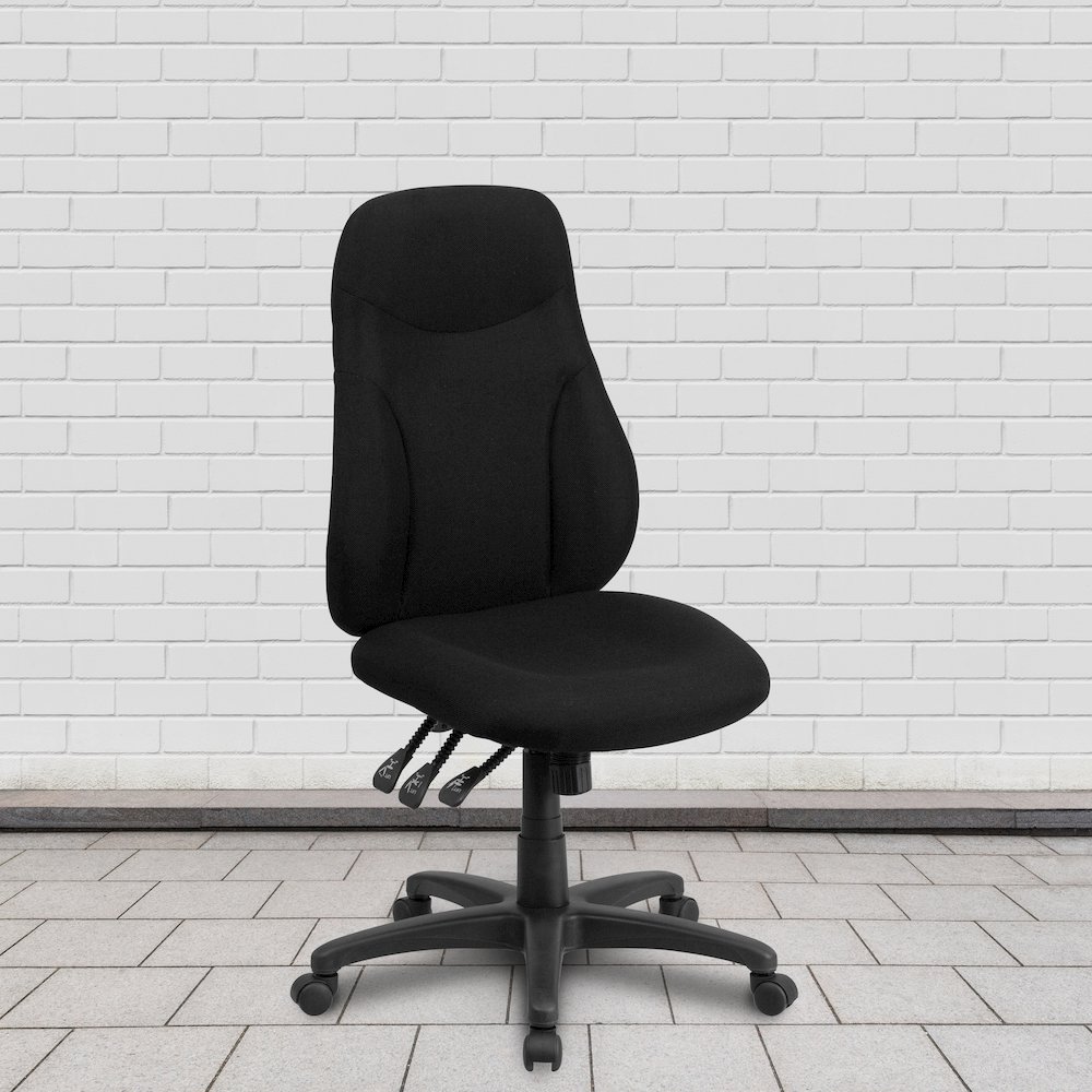 High Back Black Fabric Multifunction Swivel Ergonomic Task Office Chair. Picture 2
