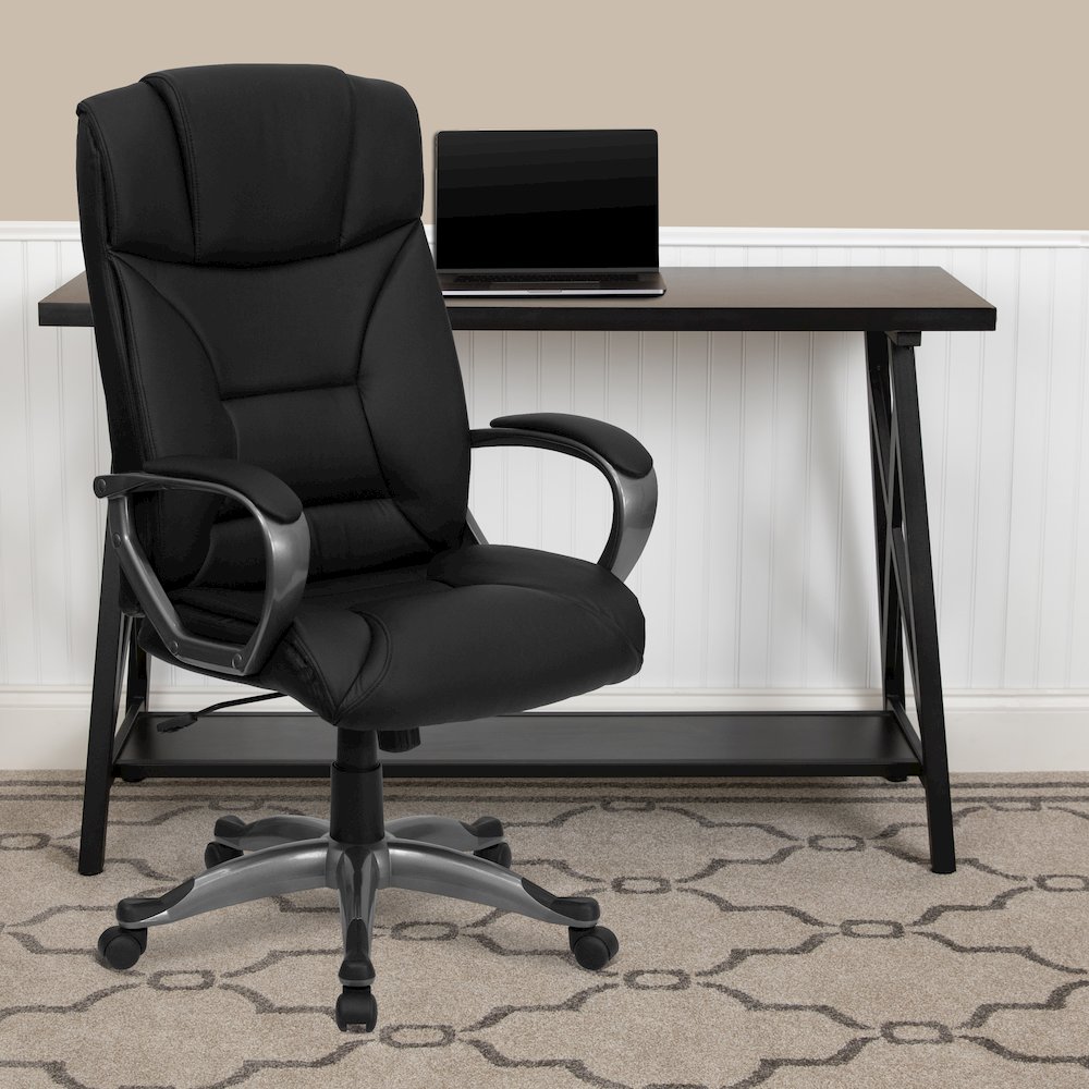 High Back Black LeatherSoft Executive Swivel Office Chair with Arms. Picture 2
