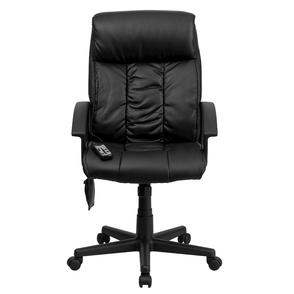 High Back Massaging Black Executive Swivel Office Chair with Side Remote Pocket. Picture 10