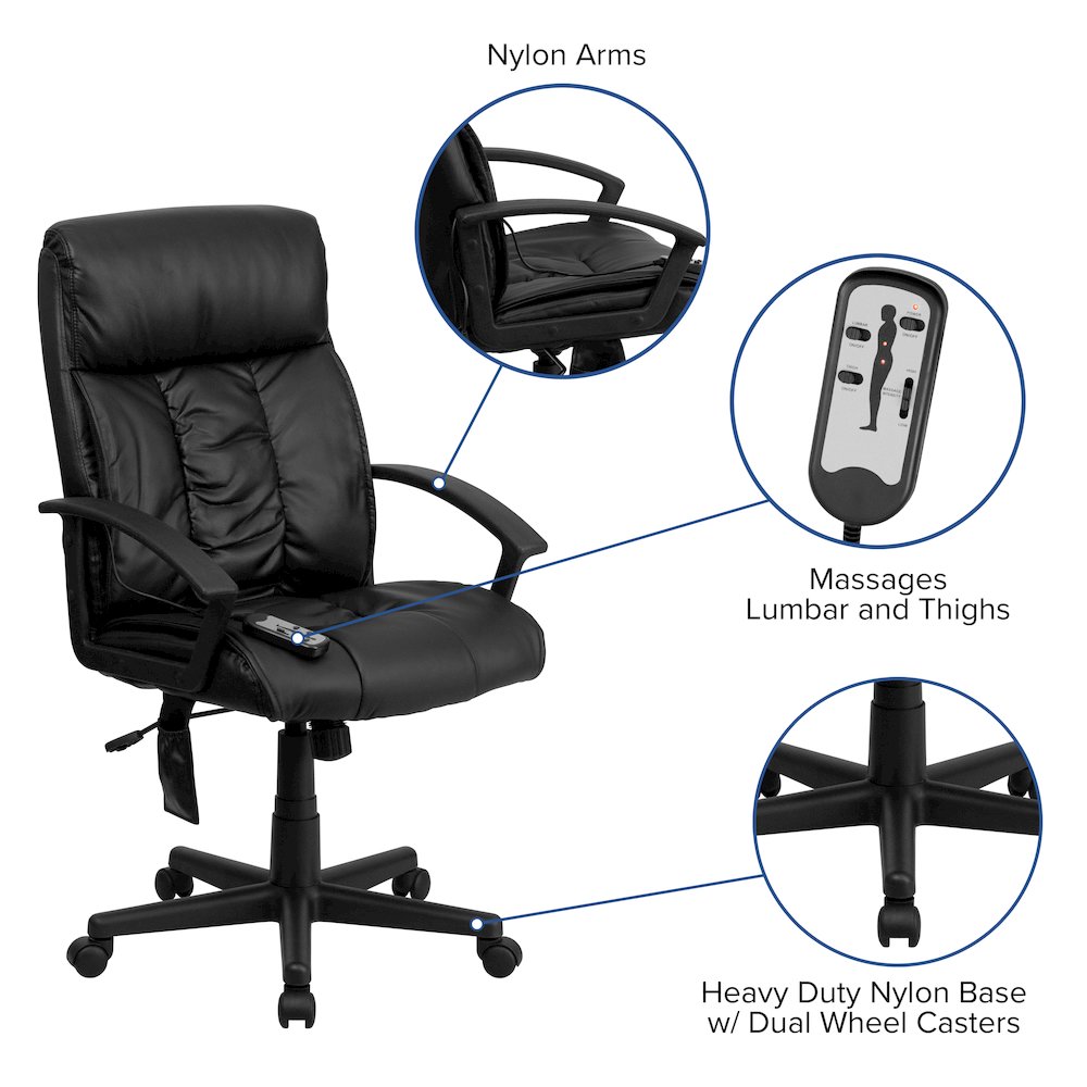 High Back Massaging Black Executive Swivel Office Chair with Side Remote Pocket. Picture 5