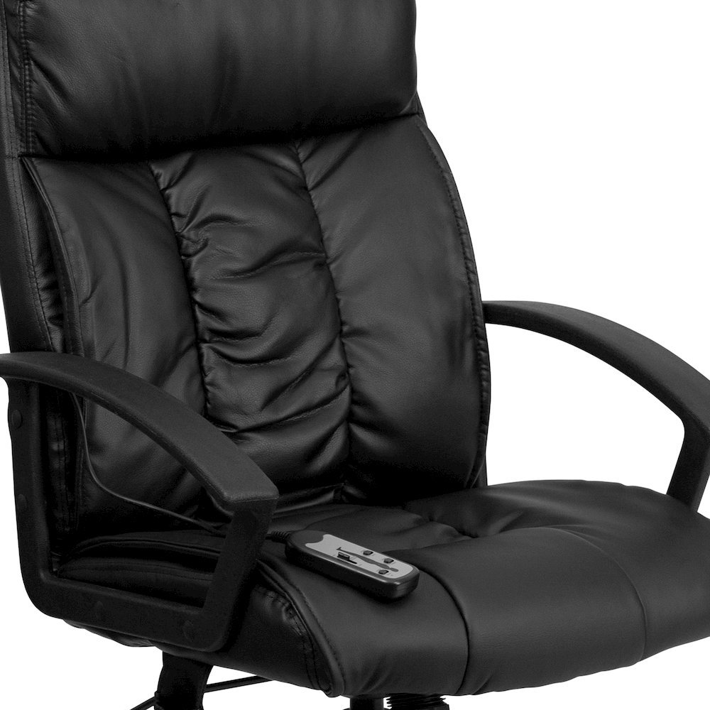 High Back Massaging Black Executive Swivel Office Chair with Side Remote Pocket. Picture 8