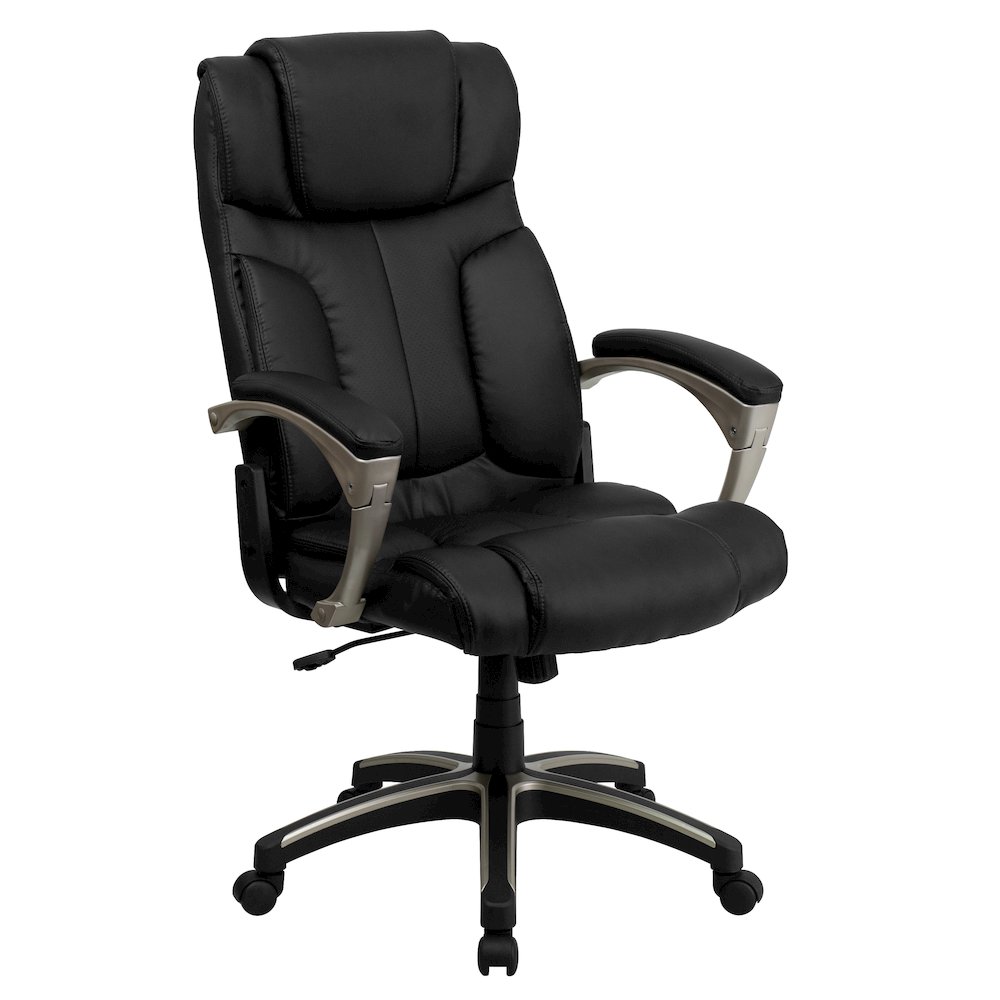 High Back Folding Black LeatherSoft Executive Swivel Office Chair with Arms. Picture 1