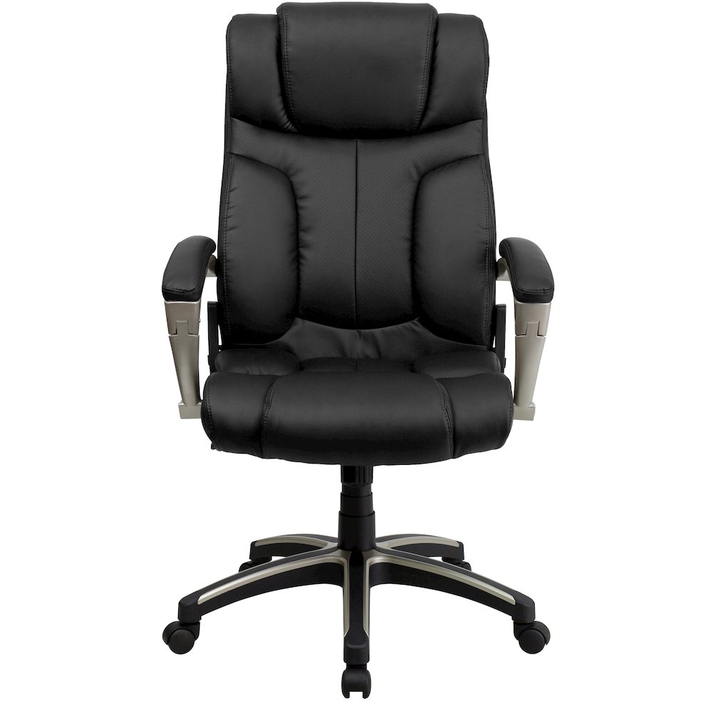 High Back Folding Black LeatherSoft Executive Swivel Office Chair with Arms. Picture 4