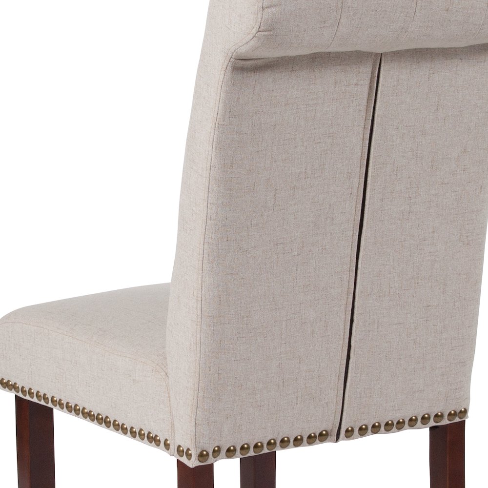 Beige Fabric Parsons Chair with Rolled Back, Accent Nail Trim and Walnut Finish. Picture 10