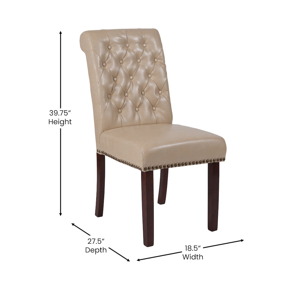 Beige Parsons Chair with Rolled Back, Accent Nail Trim and Walnut Finish. Picture 6