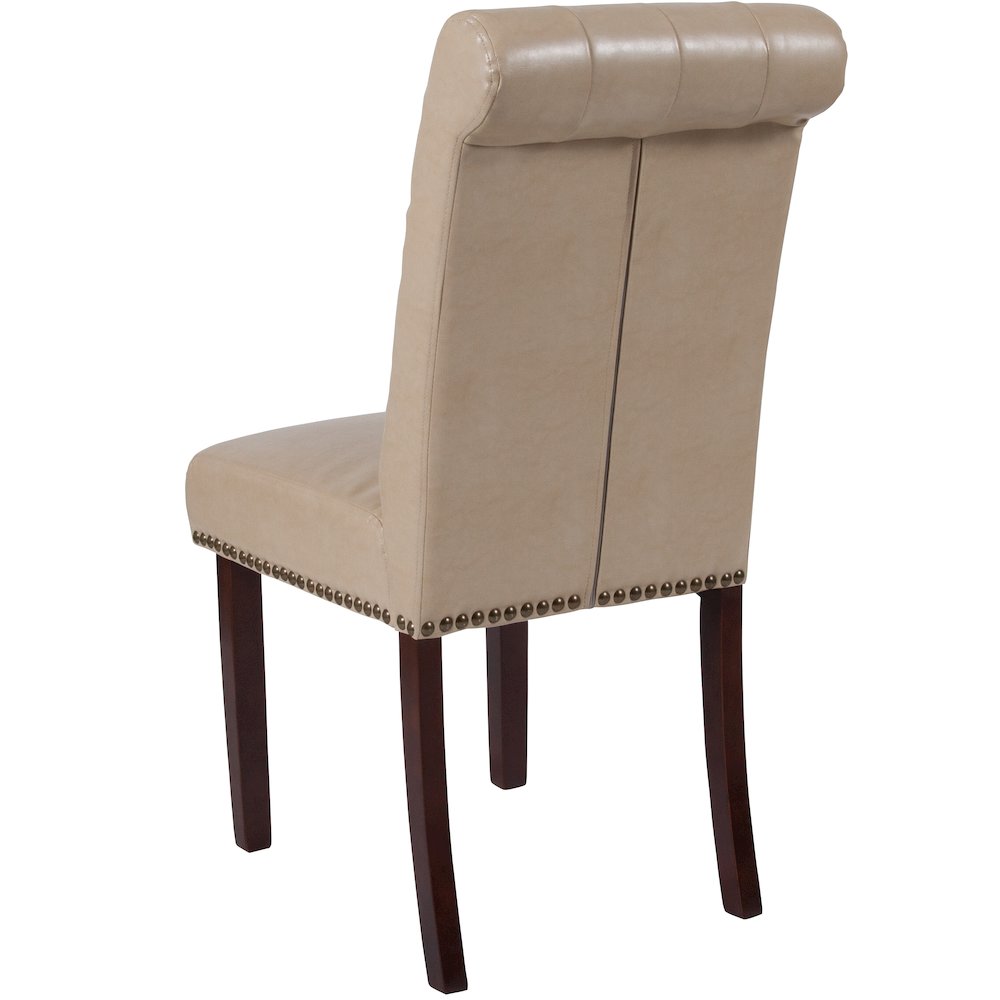 Beige Parsons Chair with Rolled Back, Accent Nail Trim and Walnut Finish. Picture 7