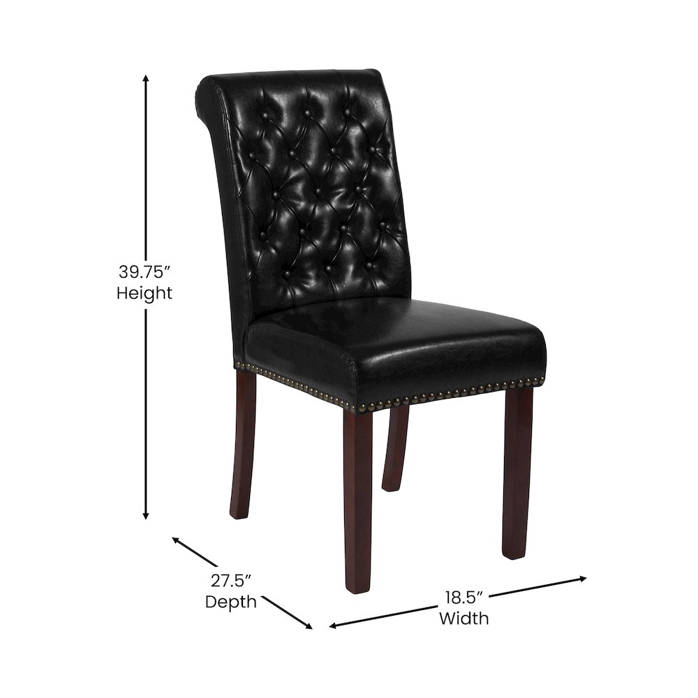 Black Parsons Chair with Rolled Back, Accent Nail Trim and Walnut Finish. Picture 5