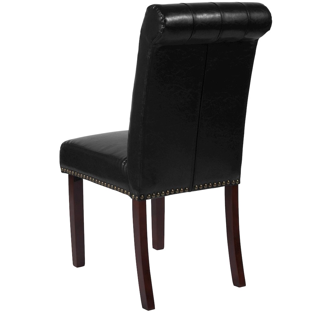 Black Parsons Chair with Rolled Back, Accent Nail Trim and Walnut Finish. Picture 6