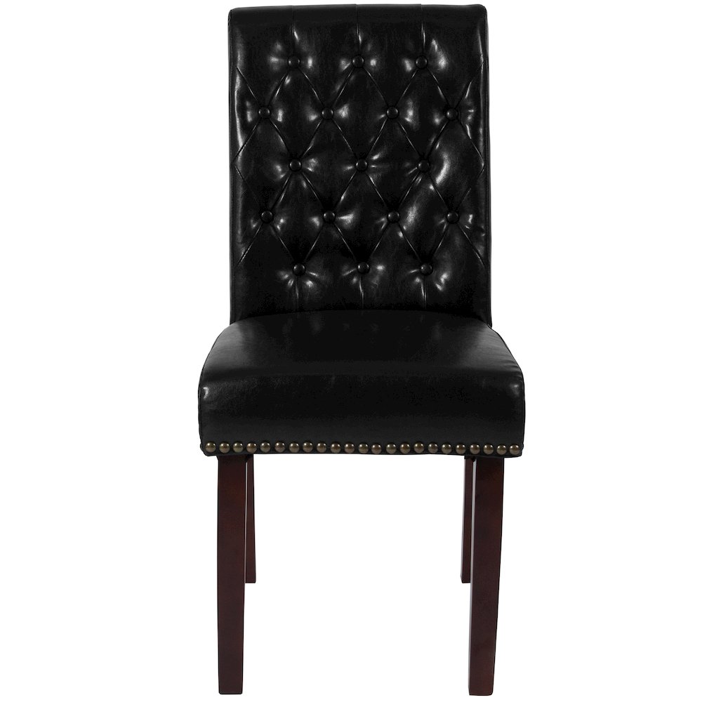 Black Parsons Chair with Rolled Back, Accent Nail Trim and Walnut Finish. Picture 9
