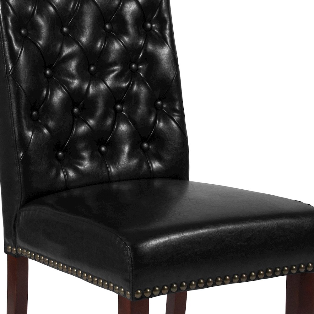 Black Parsons Chair with Rolled Back, Accent Nail Trim and Walnut Finish. Picture 7