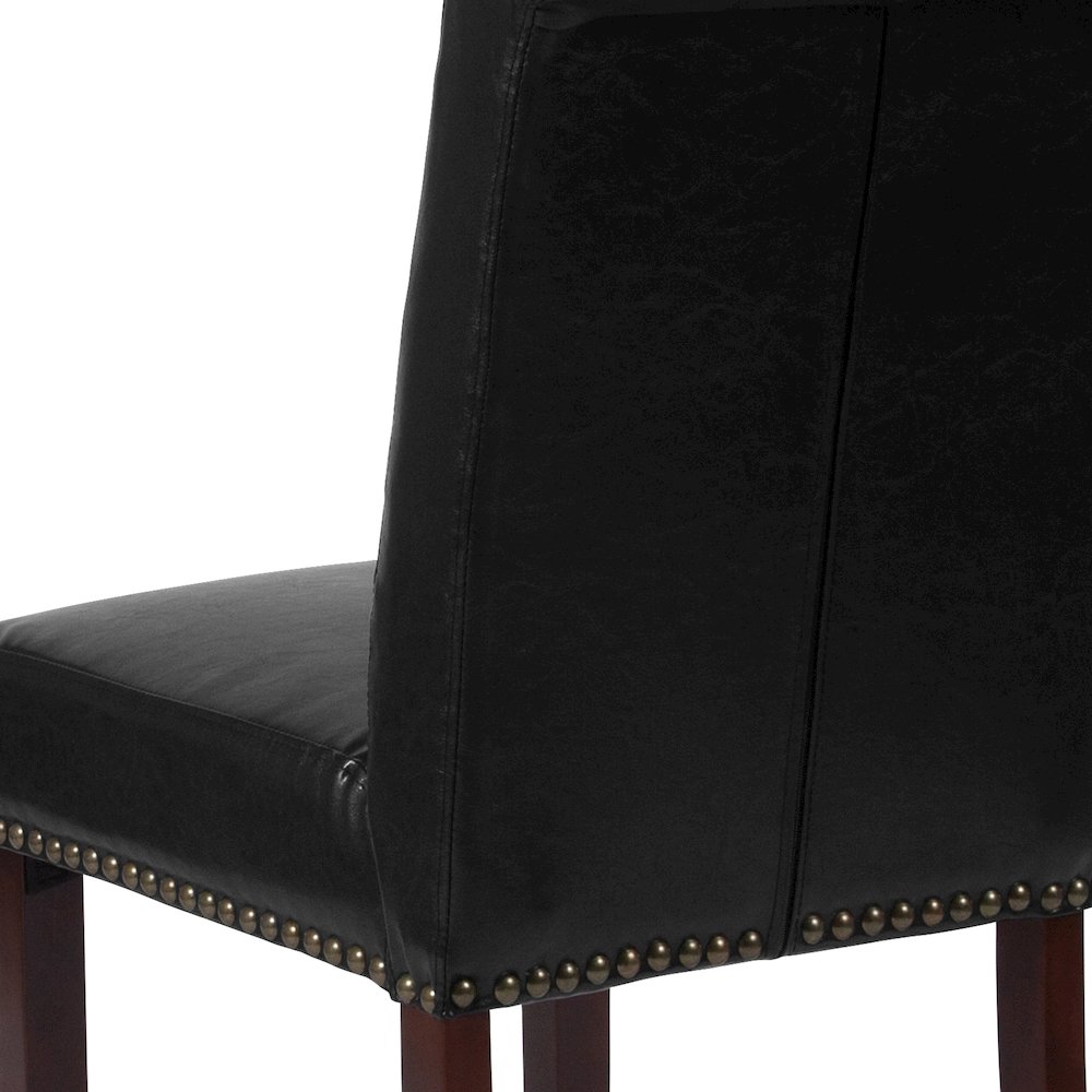 Black Parsons Chair with Rolled Back, Accent Nail Trim and Walnut Finish. Picture 10