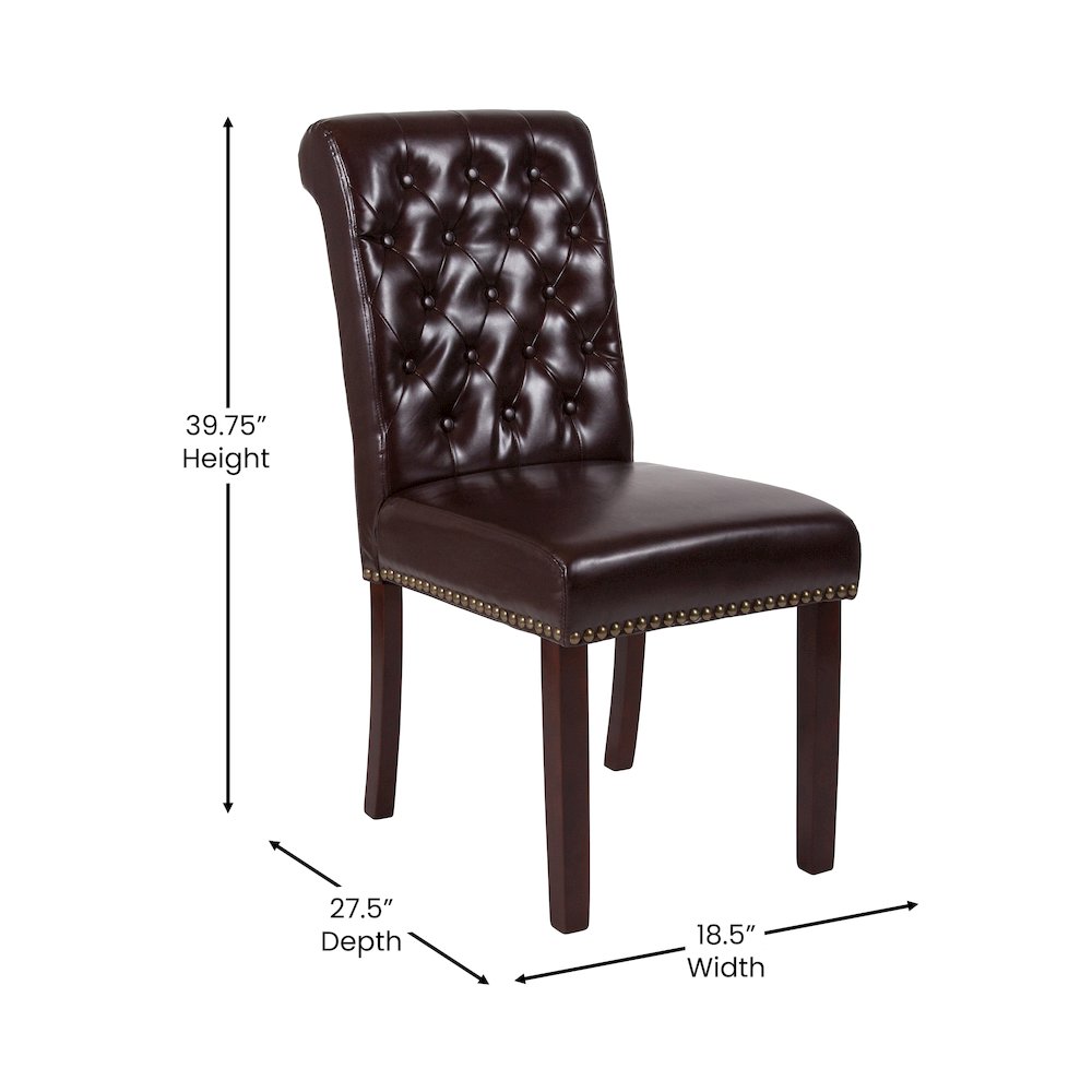 Brown Parsons Chair with Rolled Back, Accent Nail Trim and Walnut Finish. Picture 5