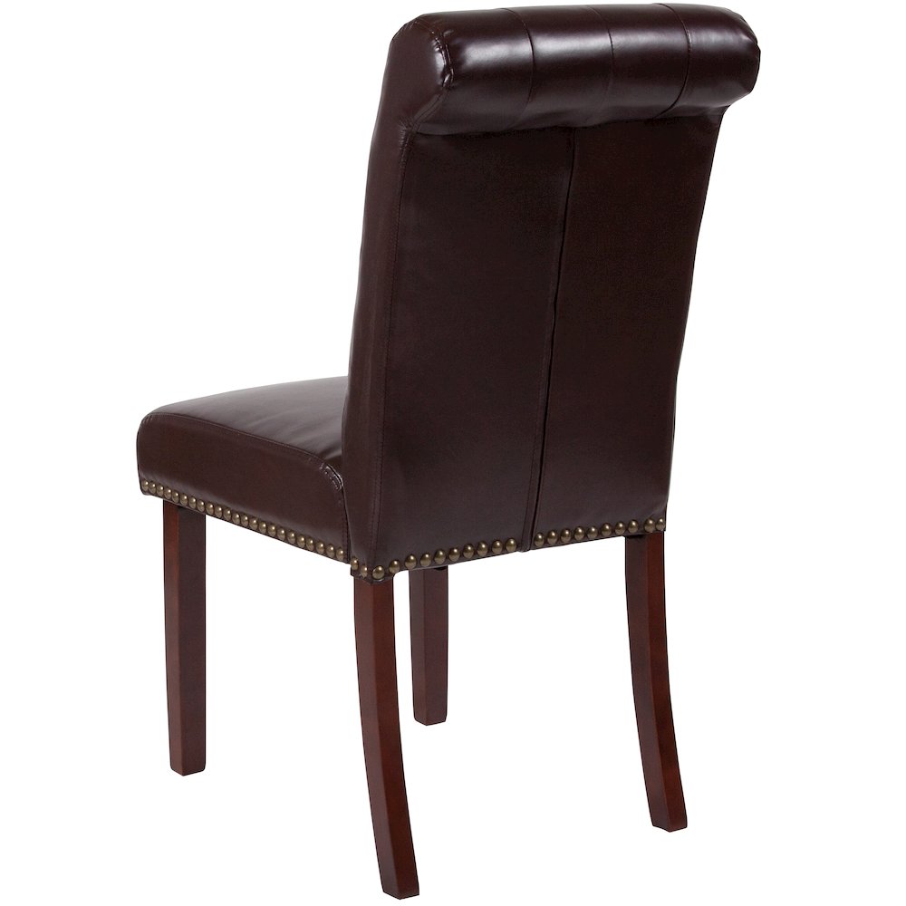Brown Parsons Chair with Rolled Back, Accent Nail Trim and Walnut Finish. Picture 6