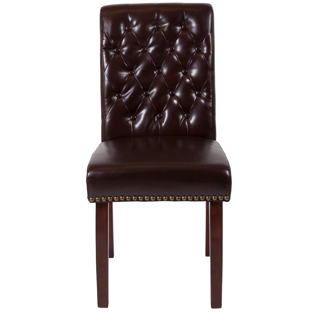 Brown Parsons Chair with Rolled Back, Accent Nail Trim and Walnut Finish. Picture 9