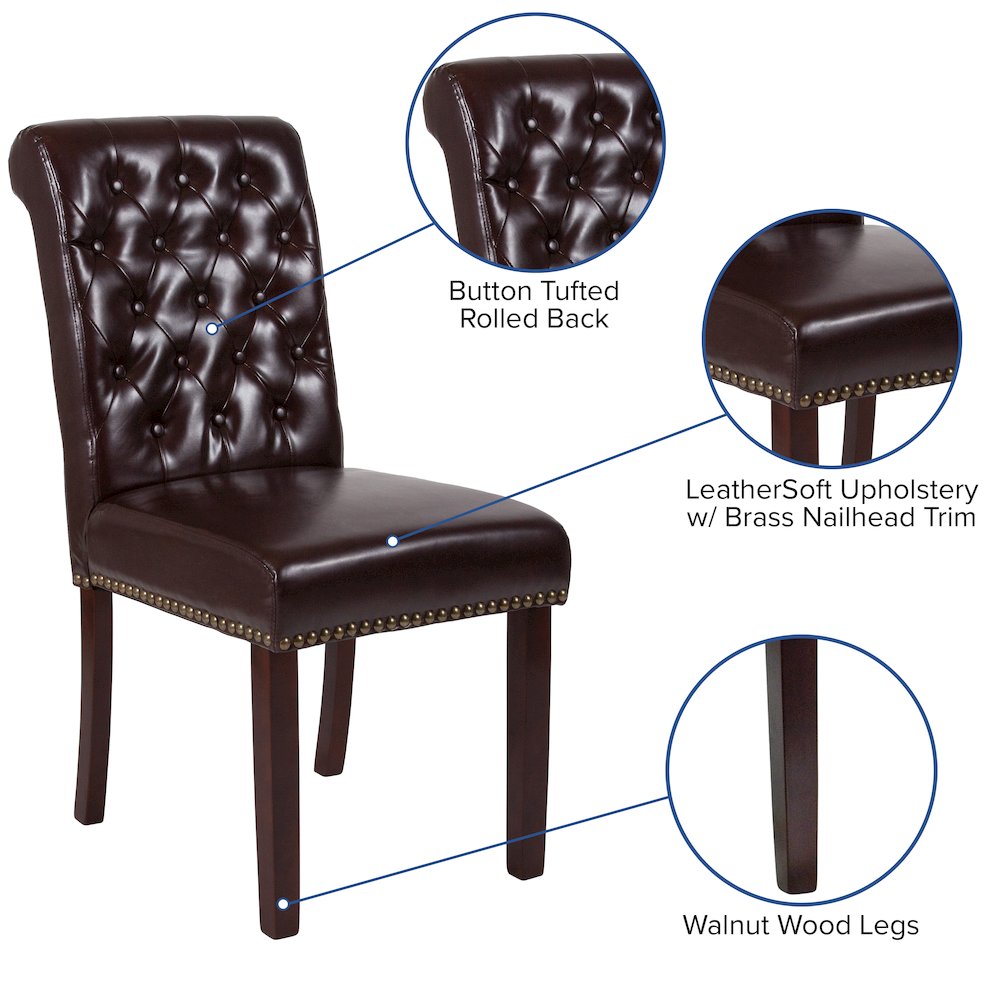 Brown Parsons Chair with Rolled Back, Accent Nail Trim and Walnut Finish. Picture 4