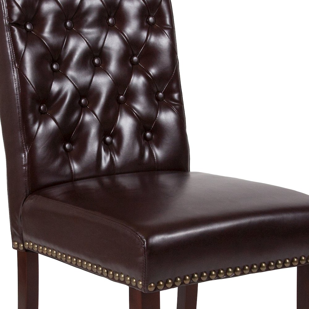 Brown Parsons Chair with Rolled Back, Accent Nail Trim and Walnut Finish. Picture 7
